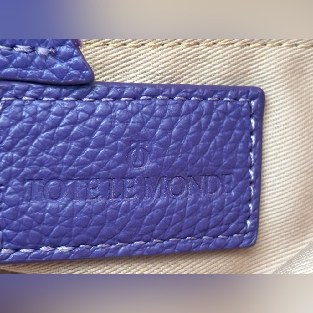 TOTE LE MONDE The Geneva Purple Pebbled Leather Shoulder Elegant Tote Bag. - Picture 13 of 13